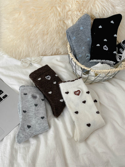 Rufia – Sweet Mid-Calf Socks with Heart & Bow Print