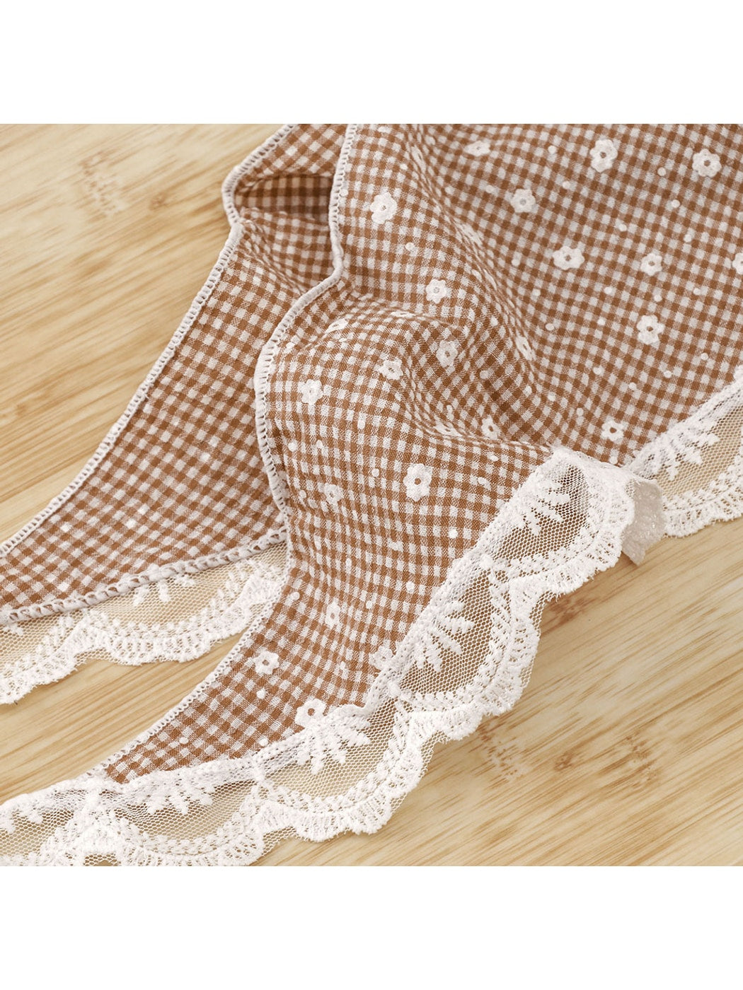 Scarvii - Floral Gingham Lace Trim Triangle Bandana
