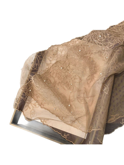 Scarvii - Floral Embroidered Solid Color Long Scarf