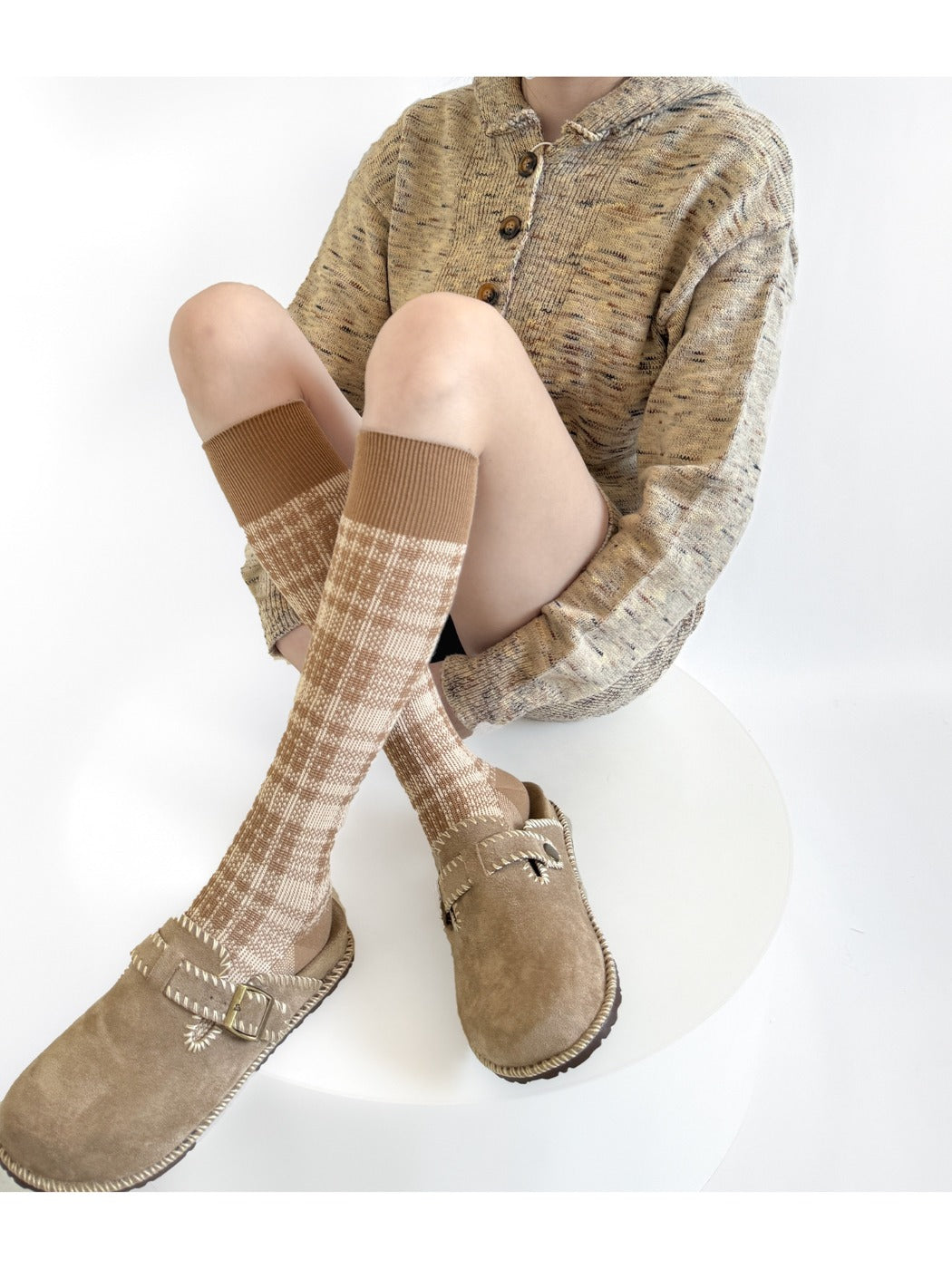 Rufia - Knitted Plaid Mid-Calf Socks for Women