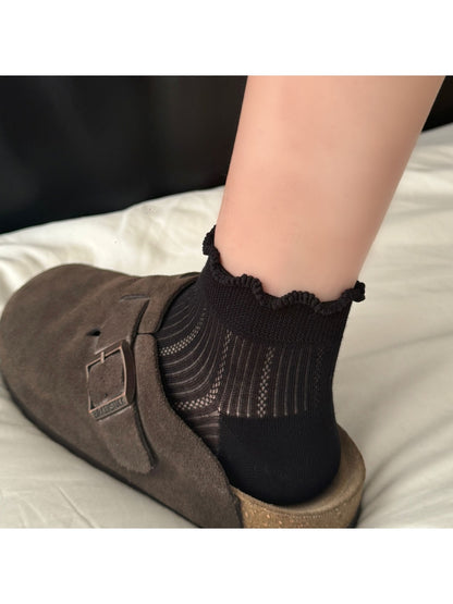 Rufia - Women's Ruffle Cuff Casual Mesh Socks