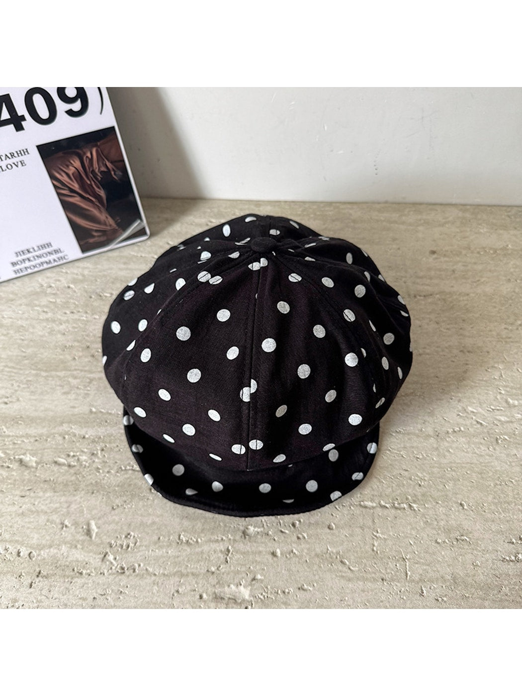 Haila - Polka Dot Print Short Brim Beret Hat