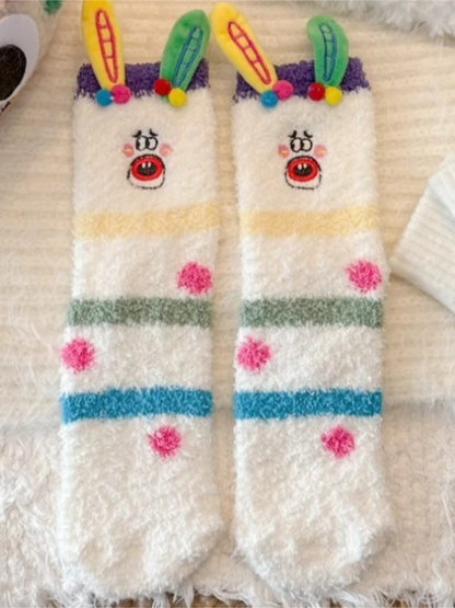 Rufia - Cartoon Face Abstract Fuzzy Crew Socks
