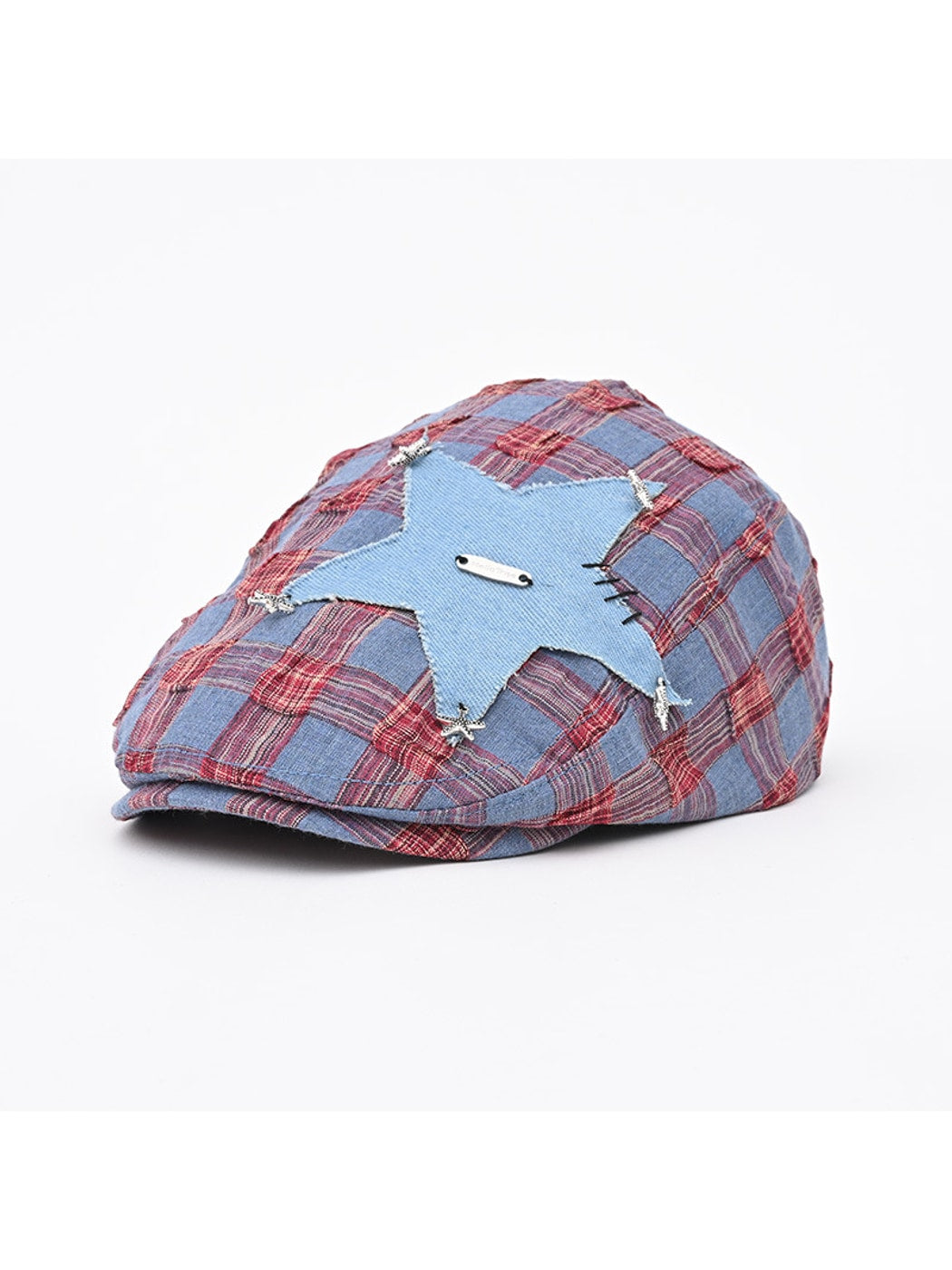 Haila - Vintage Plaid Patchwork Short Brim Beret