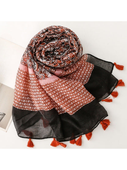 Scarvii - Contrast Panel Tassel Scarf
