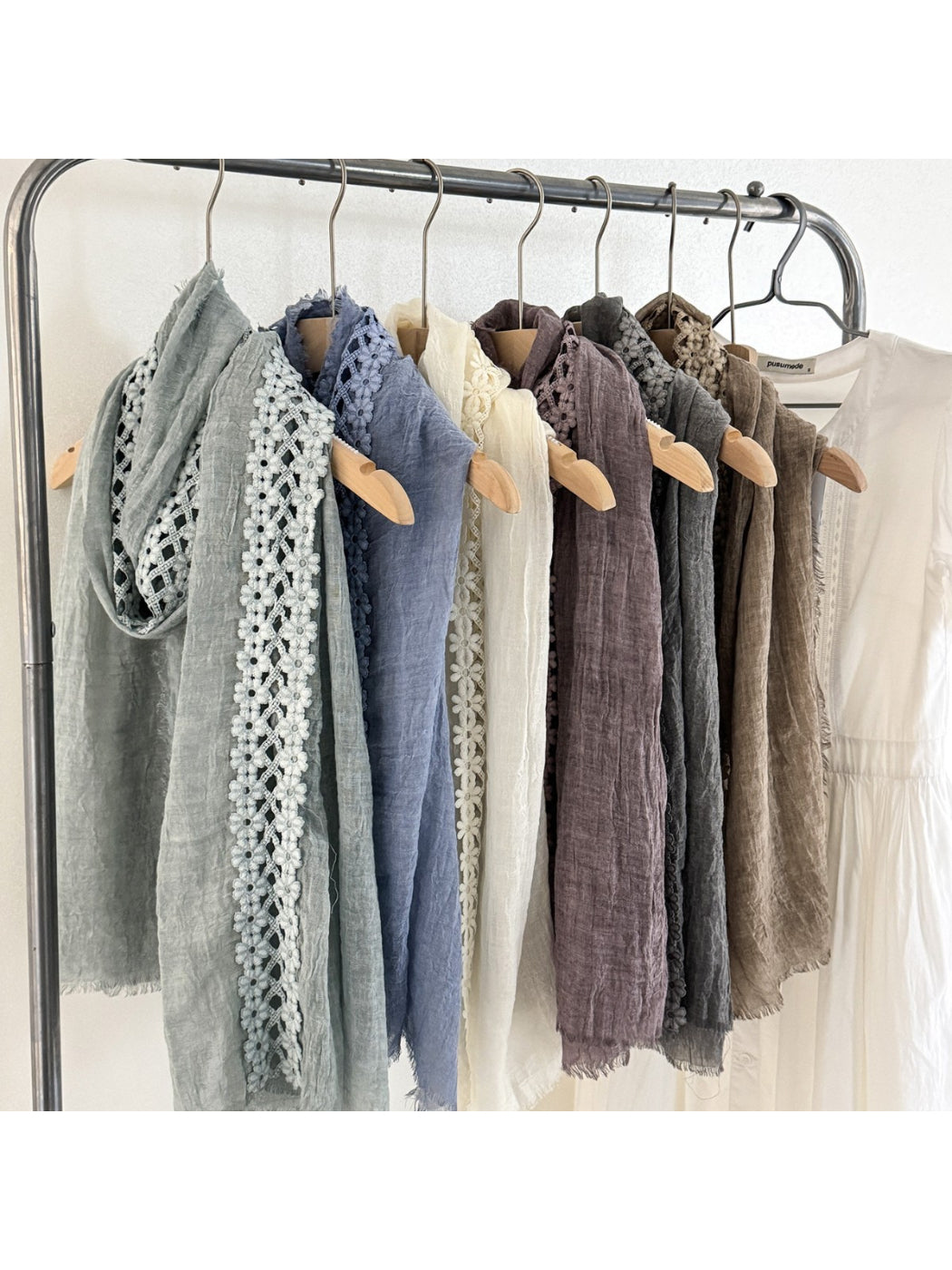 Scarvii - Lace Trim Crinkle Long Scarf