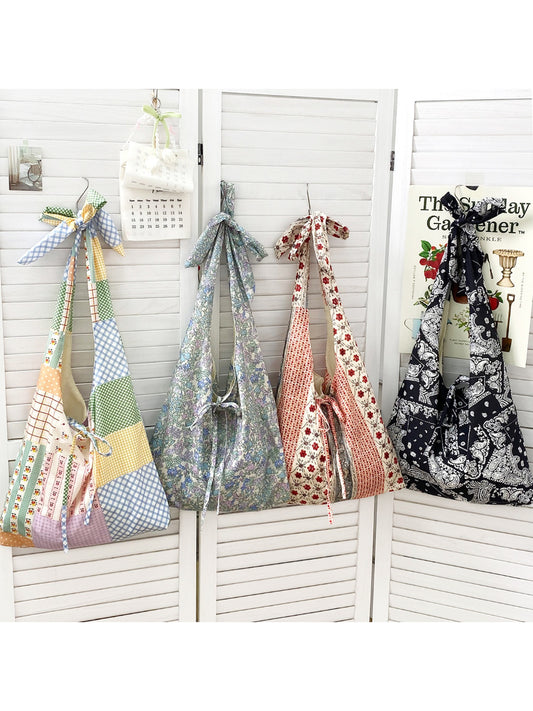 Cosbai Boho tie strap sling tote bag in woven material with accents