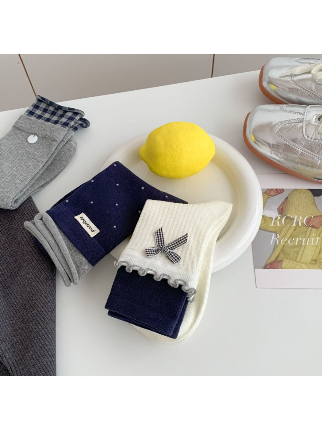 Rufia - Women's Mid-Crew Capsule Socks with Minimalist Prints