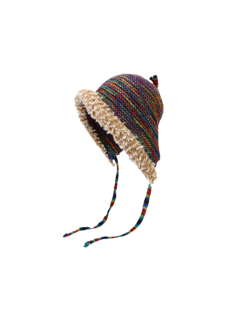 Haila – Colorful Striped Knitted Beanie with Pom & Earflap