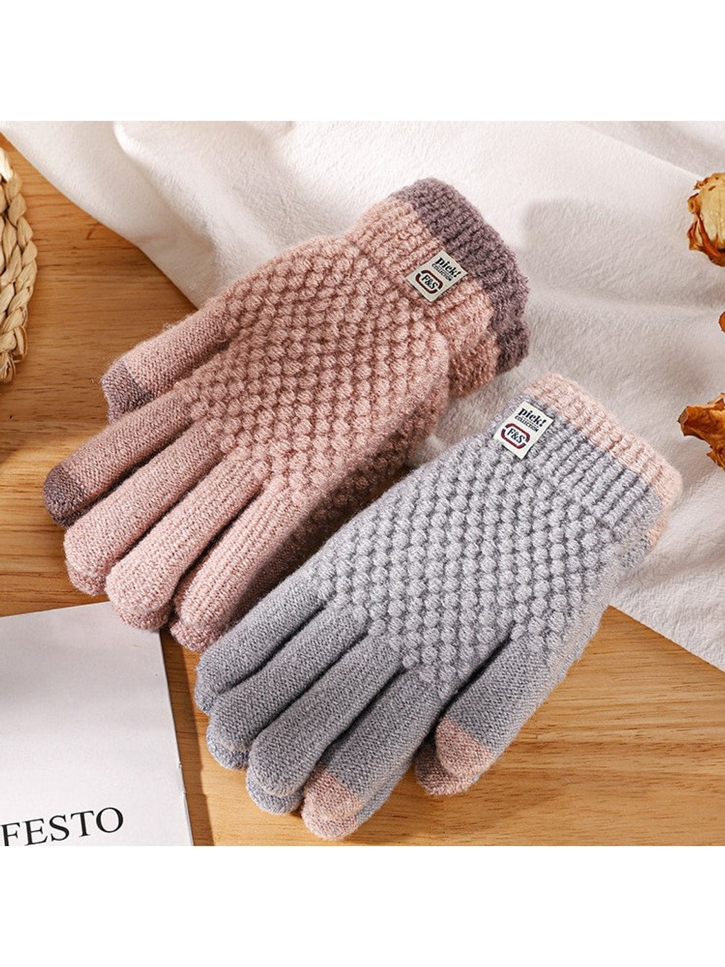 Gloving - Textured Fingered Women's Winter Knit Gloves