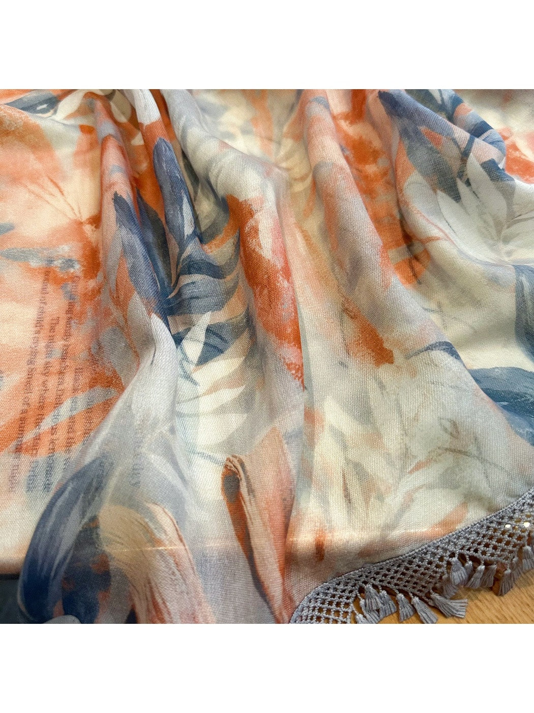 Scarvii - Floral Print Lace Trim Lightweight Wrap Scarf