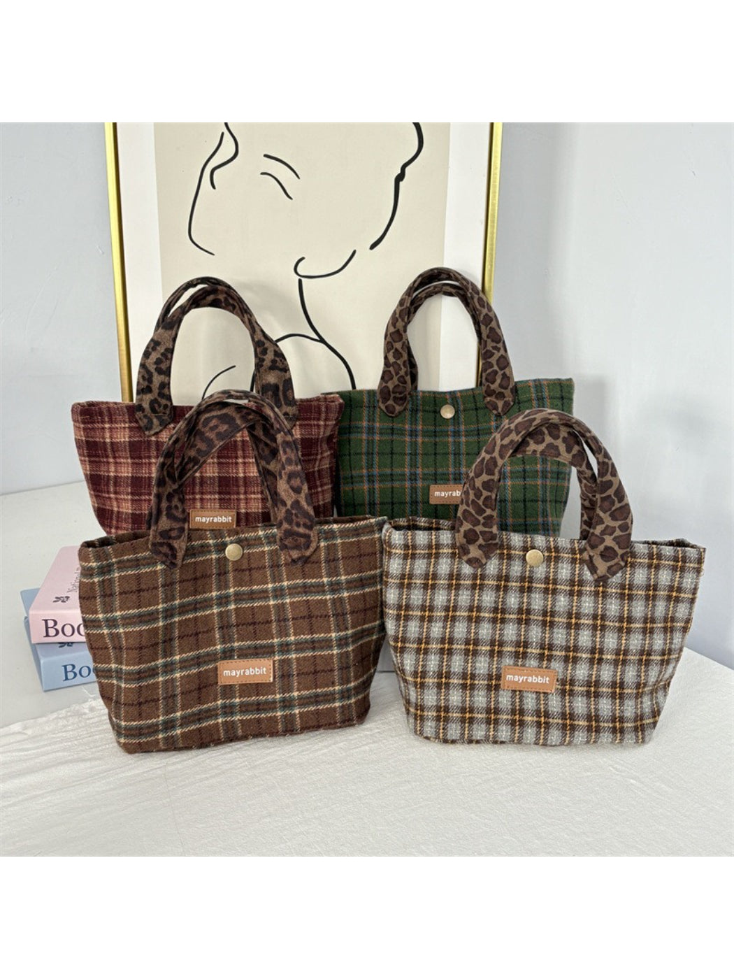 Cosbai - Cozy Plaid Small Everyday Tote