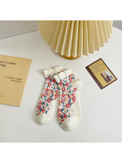 Rufia - Vintage Floral Ruffle Crew Socks