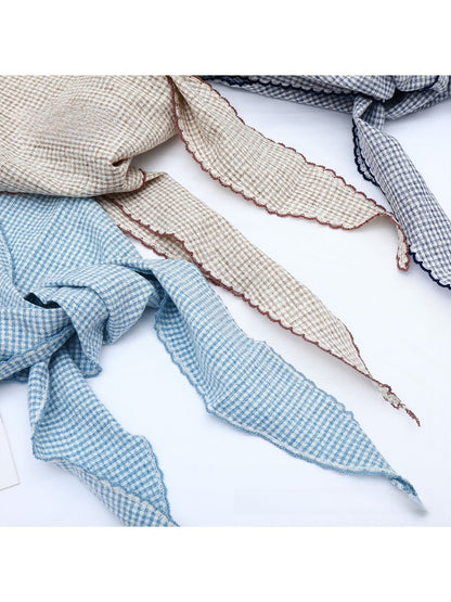 Scarvii - Gingham Triangle Head Scarf with Lettuce Edge