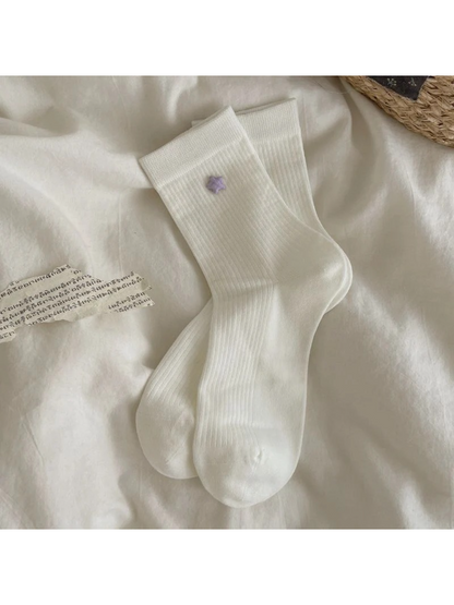 Rufia - Delicate Floral Bow Pattern Crew Socks