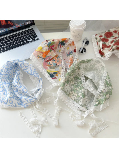 Scarvii - Lace-Trim Patchwork Triangle Scarf