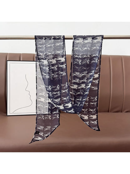 Scarvii - Abstract Print Fashion Ribbon Style Scarf