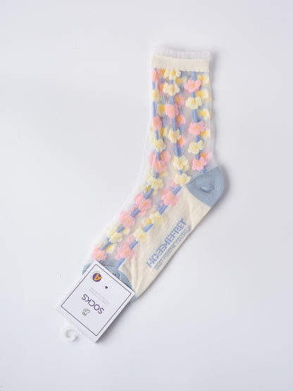 Rufia -  Hollow-out Floral Pattern Sheer Socks