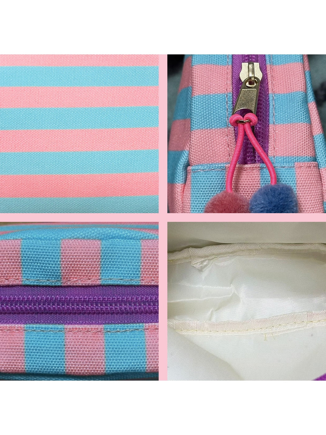 Cosbai - Striped Semicircle Cosmetic Organizer Bag