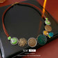 Bauai - Boho Round Bead Necklace with Leaf Charm - Vintage
