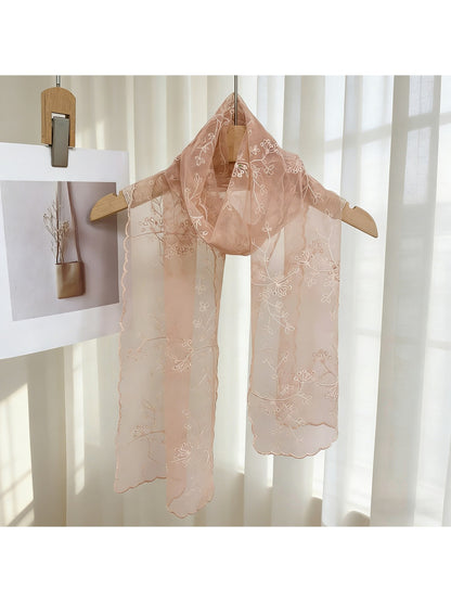 Scarvii - Sheer Embroidered Decorative Long Scarf