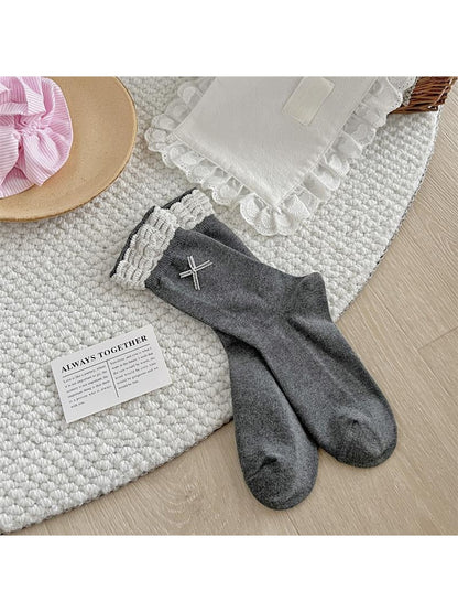 Rufia - Retro Bow Ruffle Cuff Crew Socks