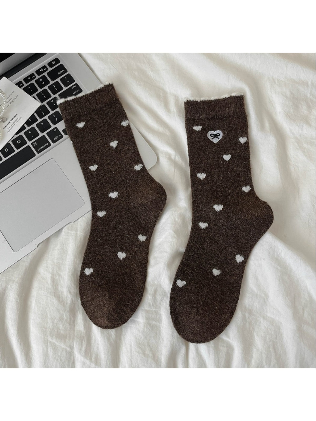 Rufia – Sweet Mid-Calf Socks with Heart & Bow Print