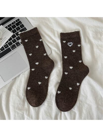 Rufia – Sweet Mid-Calf Socks with Heart & Bow Print