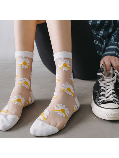 Rufia - Sheer Daisy Pattern Mesh Crew Socks