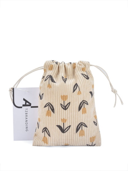 Cosbai - Floral Corduroy Drawstring Pouch