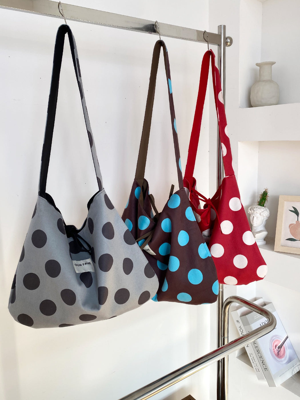 Cosbai Polka Dot Slouchy Shoulder Bag displayed on white background
