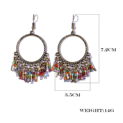 Earwish - Boho Hoop Earrings with Colorful Beaded Fringe