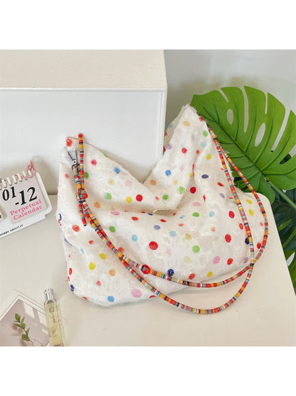 Cosbai - Polka Dot Textured Rope Strap Hobo Bag