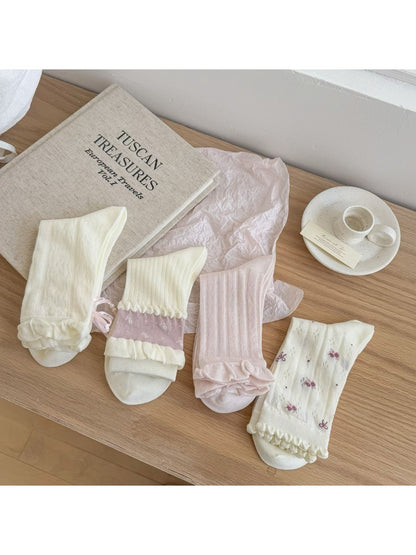 Rufia - Sweet Decorative Ruffle Trim Crew Socks