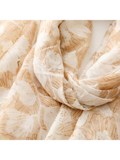 Scarvii - Gold Foil Scarf & Shawl with Floral Print