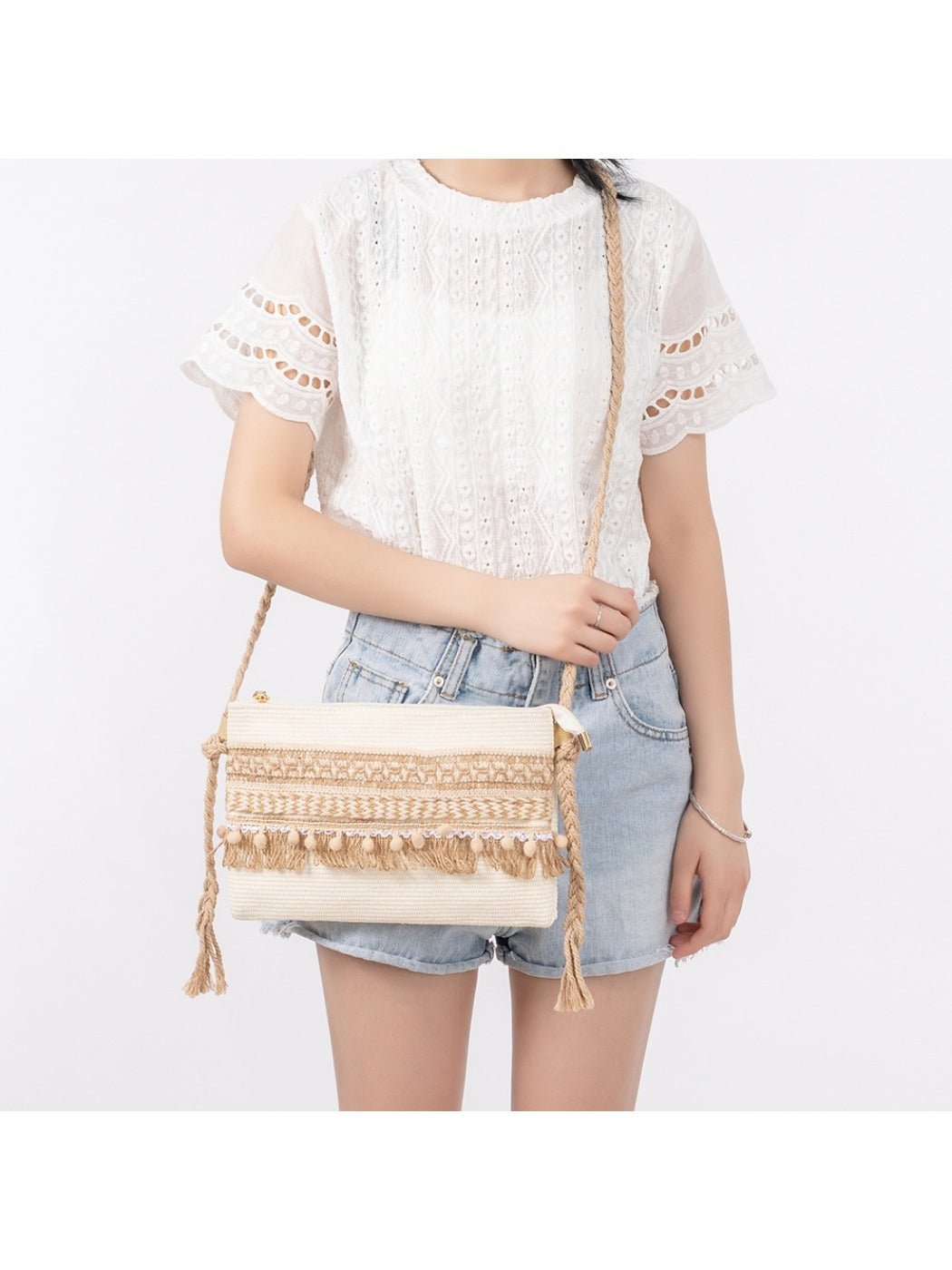 Cosbai - Boho Woven Crossbody Bag - Minimalist & Spacious