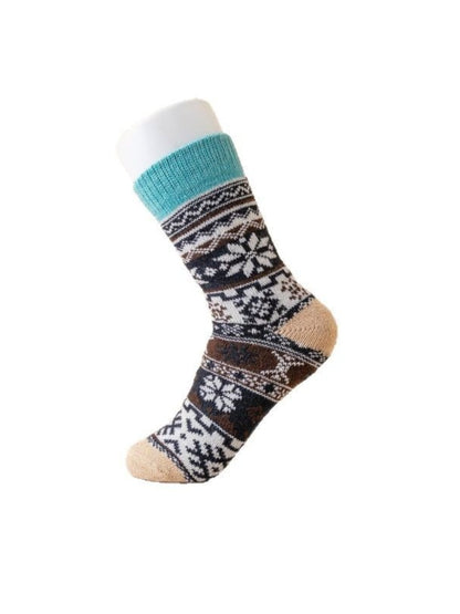Rufia - Retro Snowflake Thick Mid-Calf Winter Socks - 5 Pairs/Pack