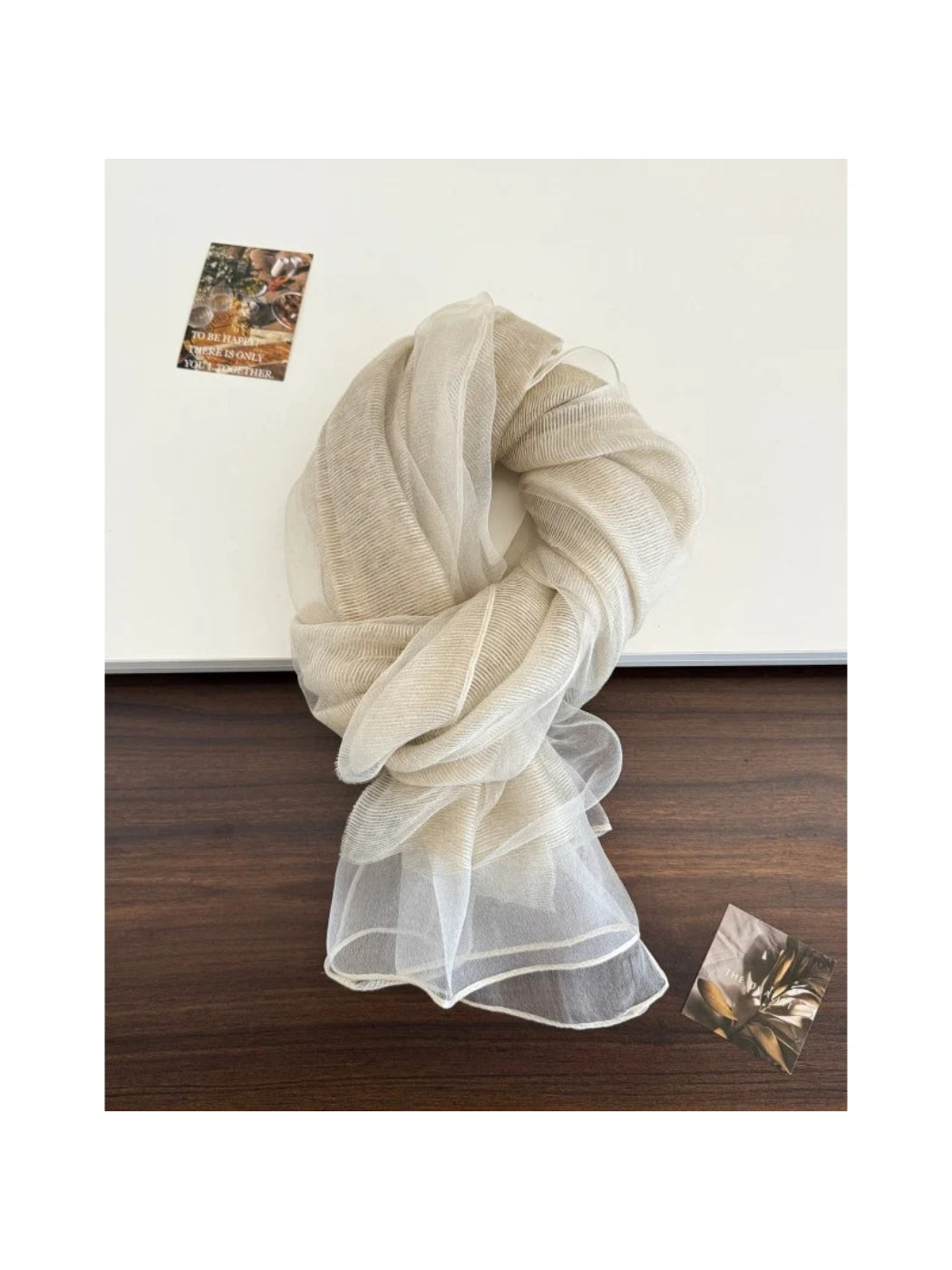 Scarvii - Sheer Pleated Beige Scarf