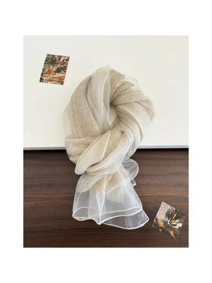 Scarvii - Sheer Pleated Beige Scarf