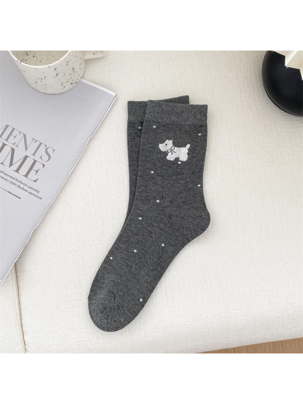 Rufia - Cute Dog Pattern Knit Crew Socks