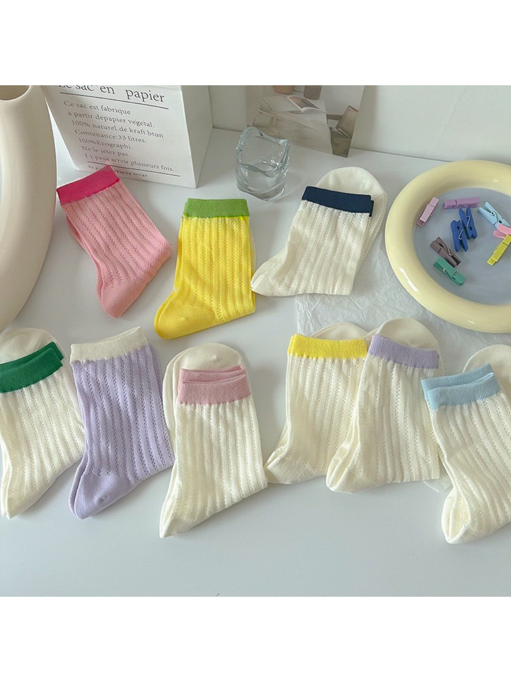 Rufia - Ribbed Mesh Contrast Crew Socks product image 1