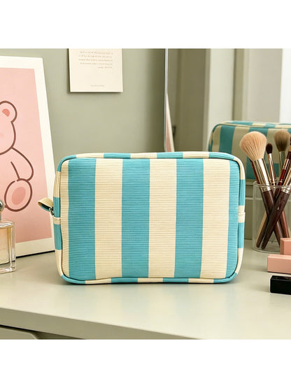 Cosbai - Striped Zipper Cosmetic Organizer Bag