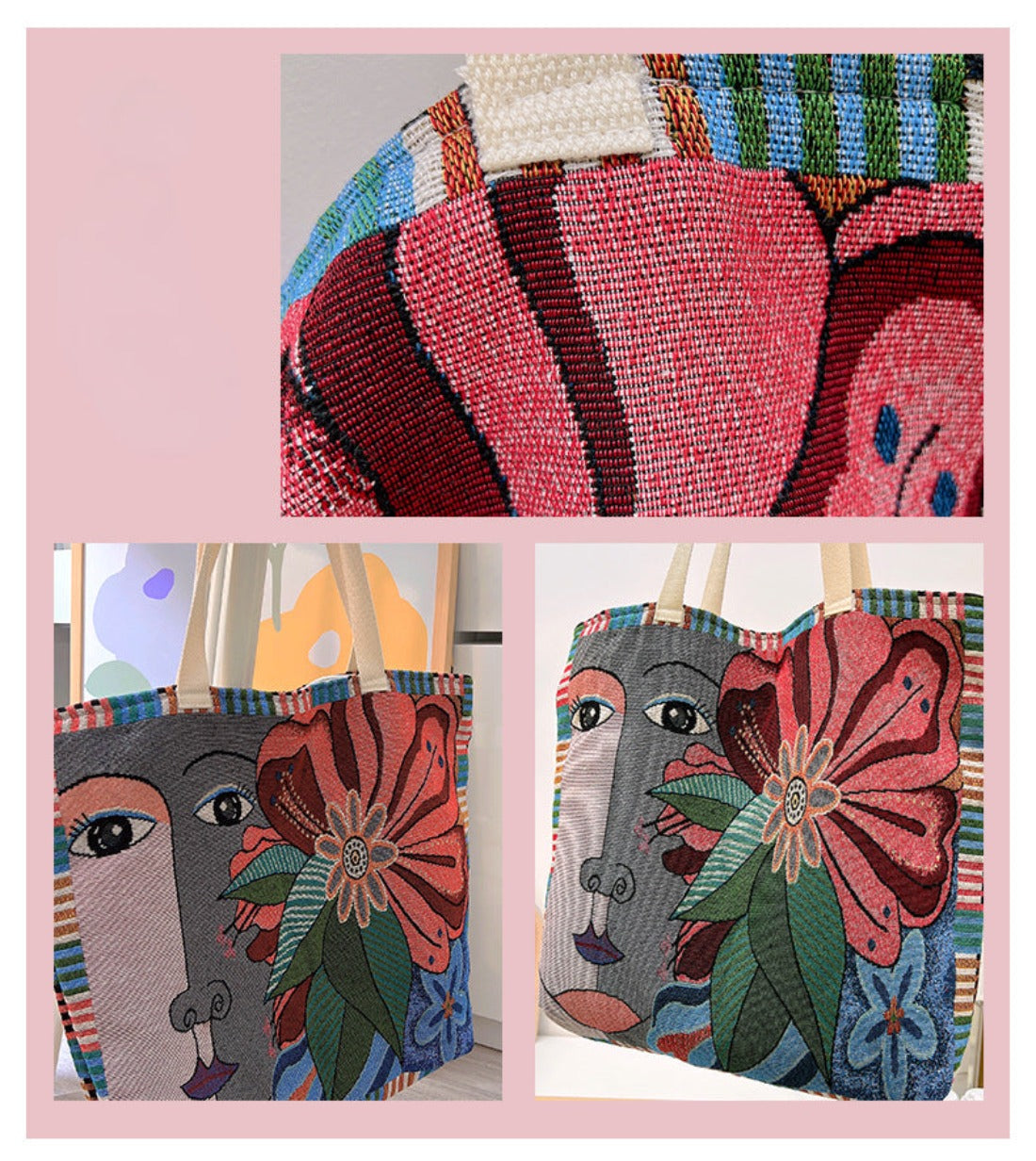 Cosbai - Large Capacity Embroidered Tote Bag