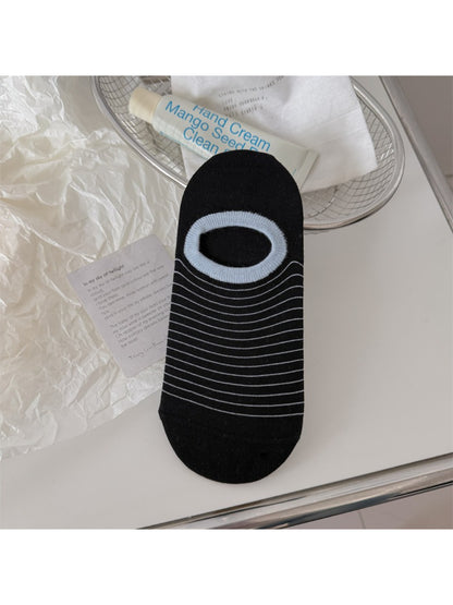 Rufia striped low cut liner socks folded neatly showing striped pattern and colors