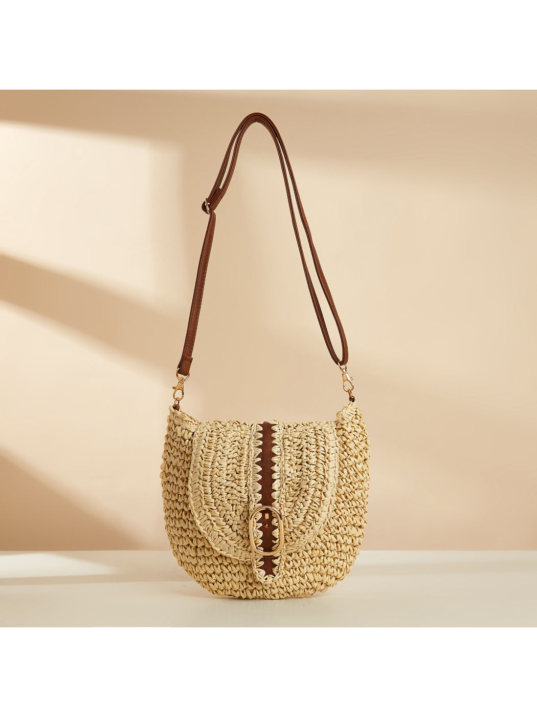 Cosbai - Buckle Detail Straw Crossbody Bag - image 2