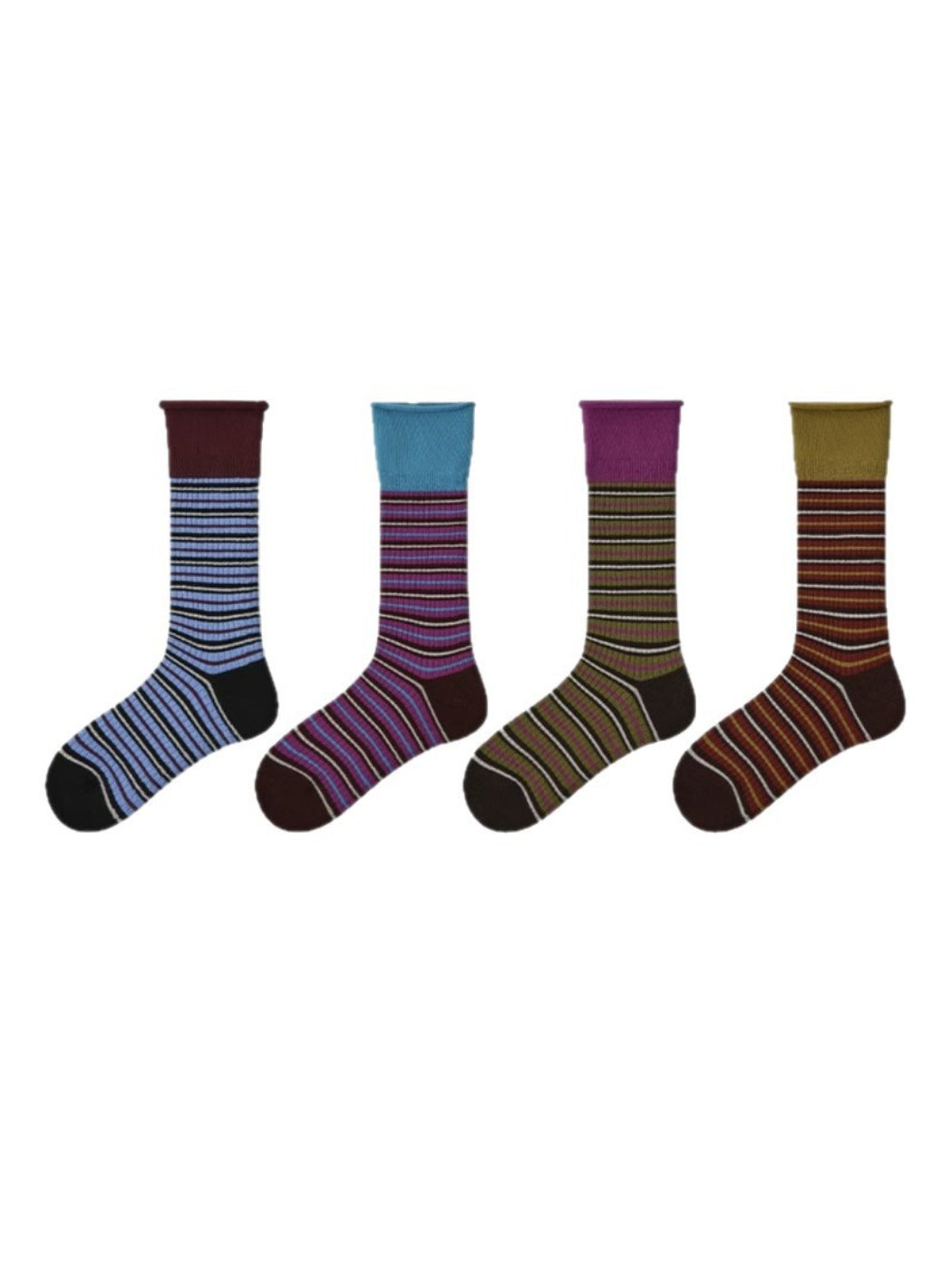 Rufia - Colorblock Top Striped Crew Socks