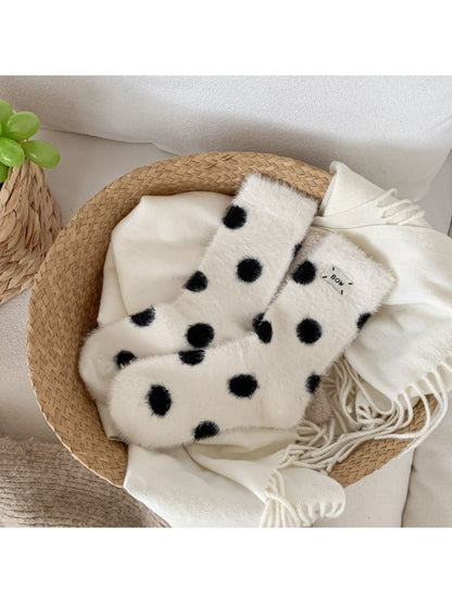 Rufia - Fuzzy Polka Dot Cozy Crew Socks