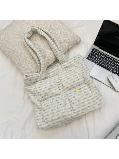 Cosbai - Soft Plush Tweed Handbag Tote Bag