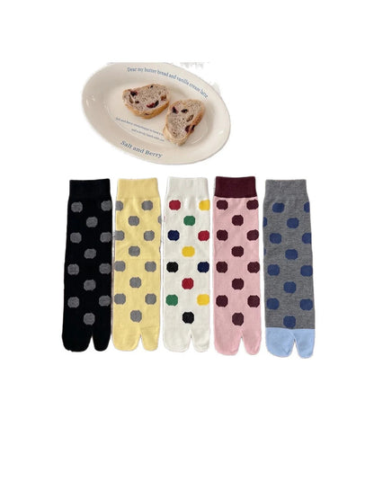 Rufia - Polka Dot Ribbed Cuff Split-Toe Crew Socks