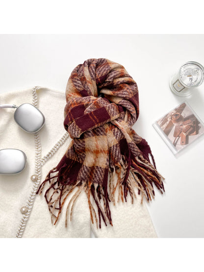 Scarvii - Classic Plaid Fringe Warm Scarf
